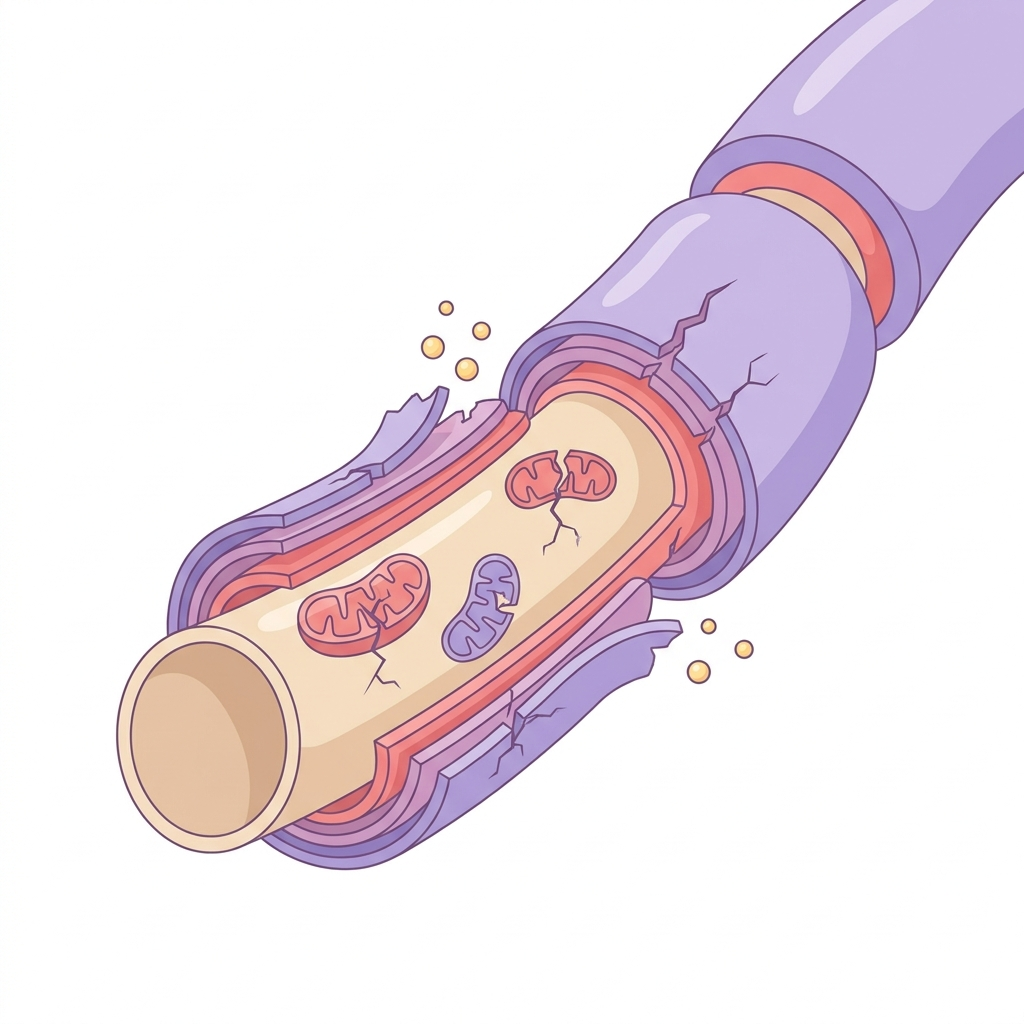 Microscopic illustration of a damaged peripheral nerve cell