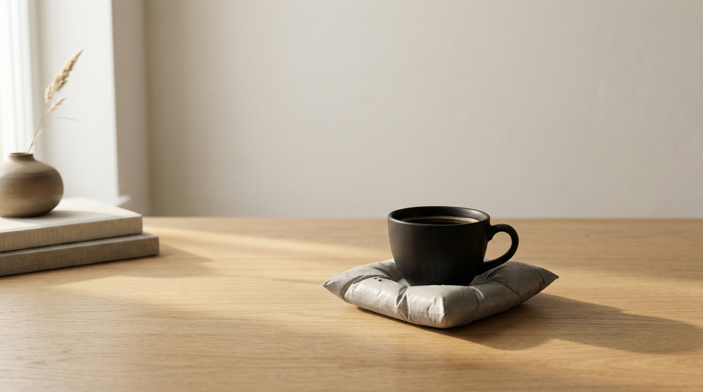 Cover image: the coaster with a black coffee cup at home