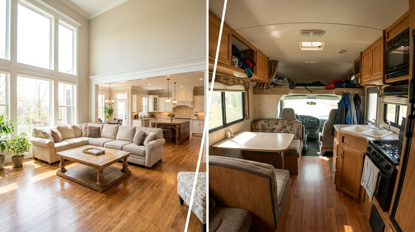 Volume comparison — average house living room vs RV interior
