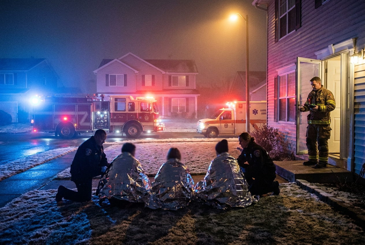 Firefighter intervention scene at night