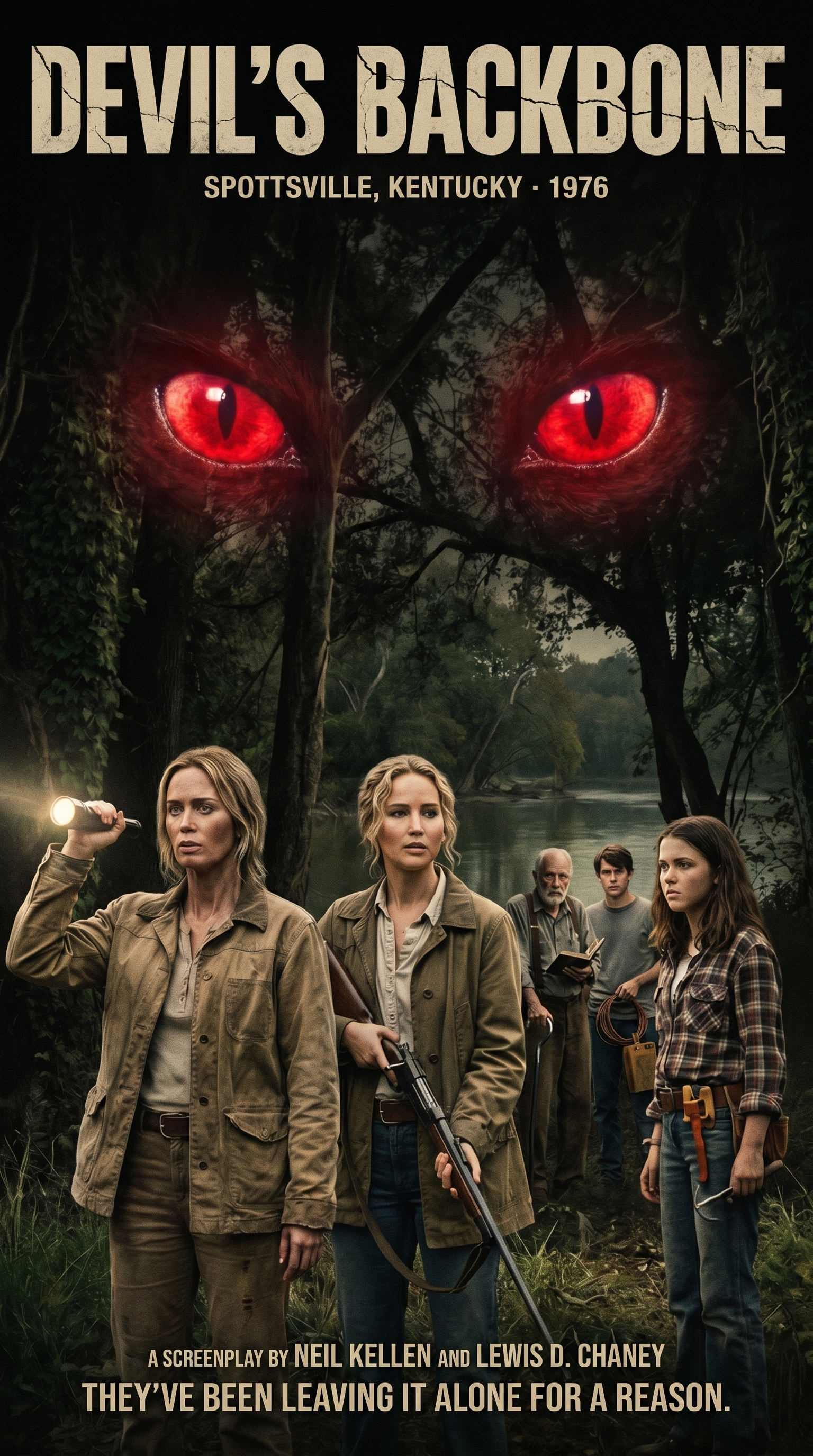 Two red eyes watching from the Spottsville treeline — Devil's Backbone