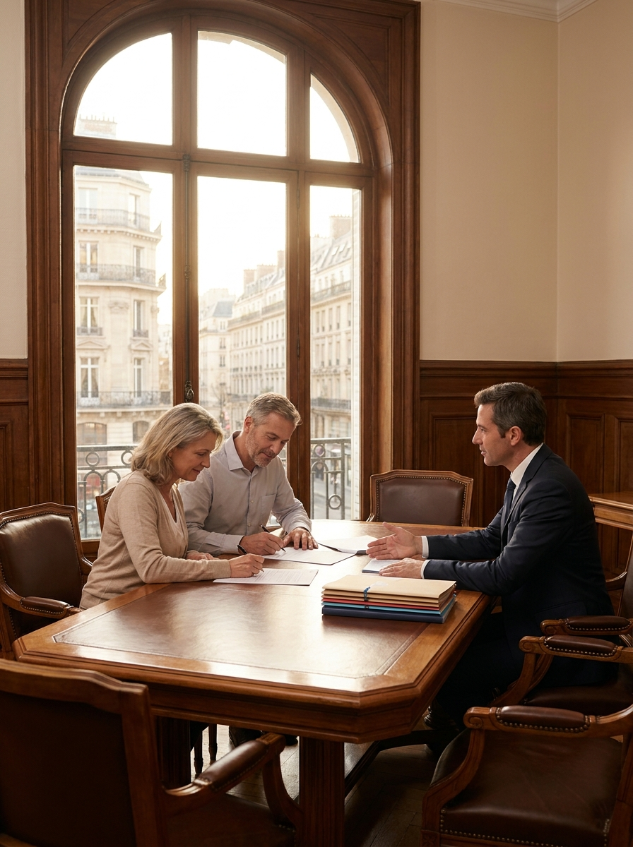 Couple signature prêt immobilier assurance emprunteur