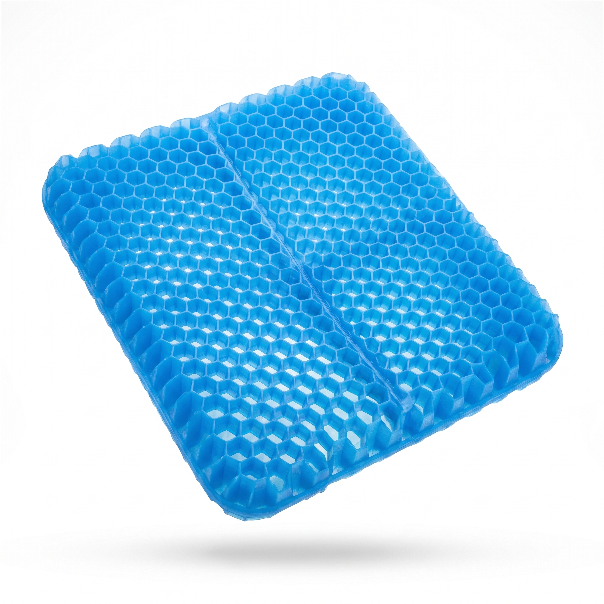 Blue CellGel+ seat cushion with its flexible honeycomb gel grid