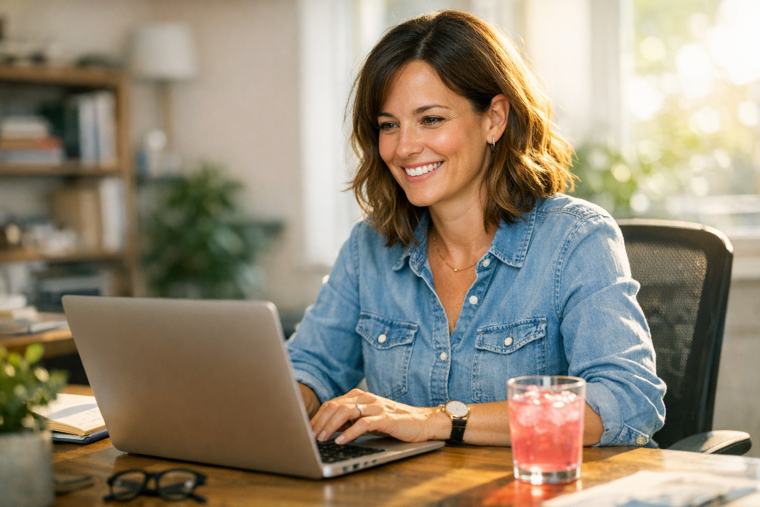 Femme énergisée à son bureau