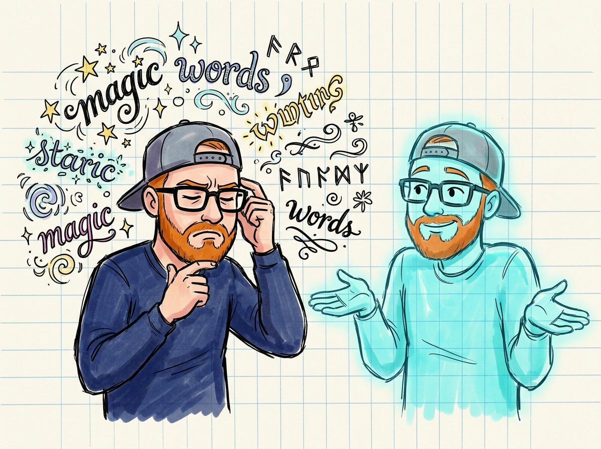 Zac hunting for magic words while Zax shrugs