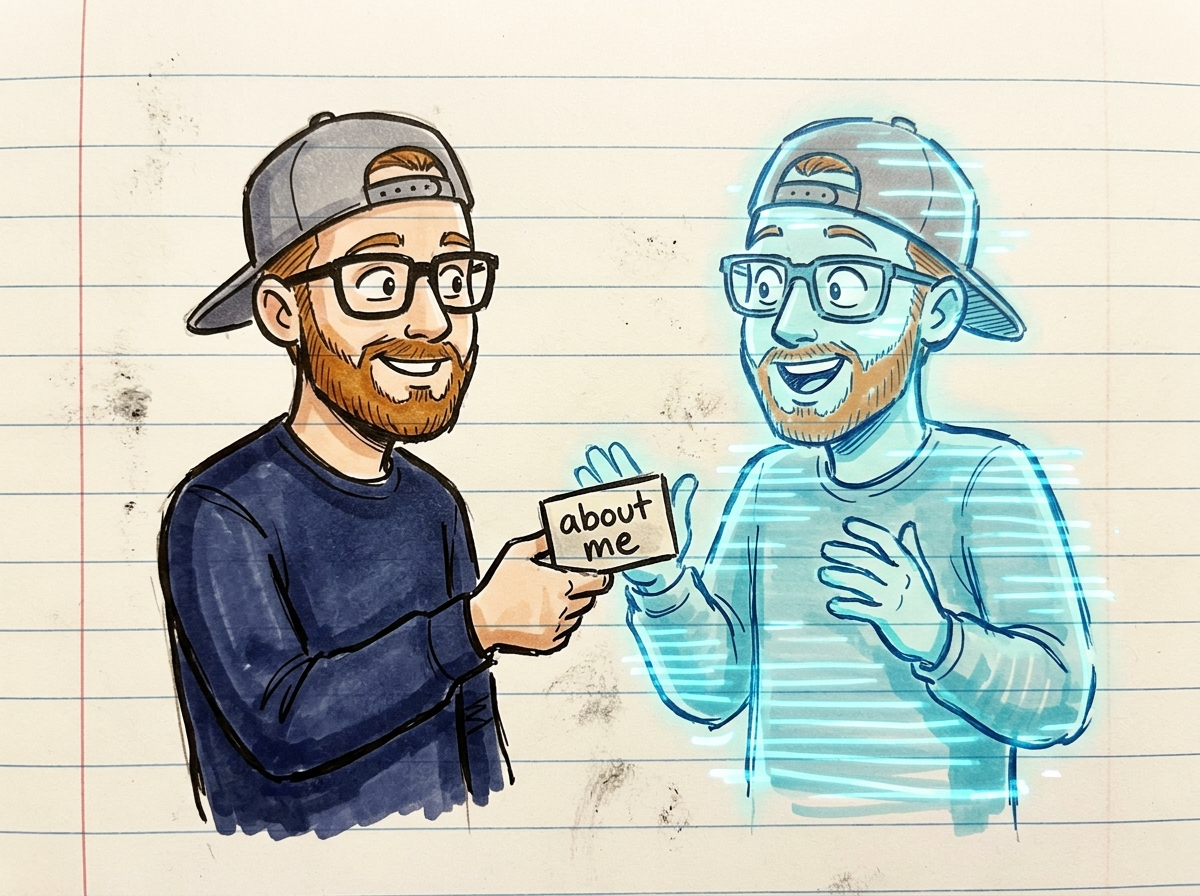 Zac hands Zax a small about-me card and Zax lights up in recognition