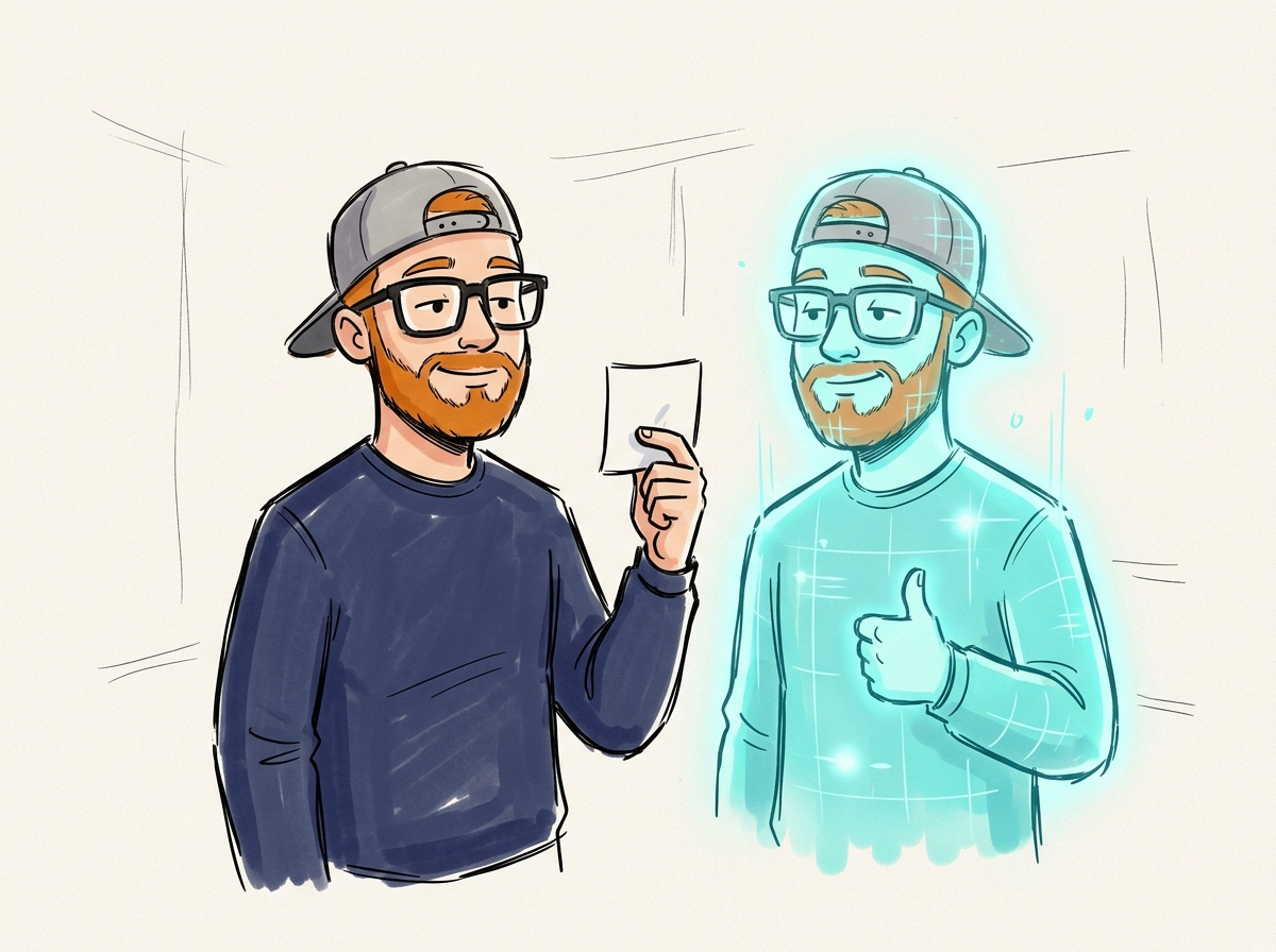 Zac holding one simple note while Zax nods approvingly