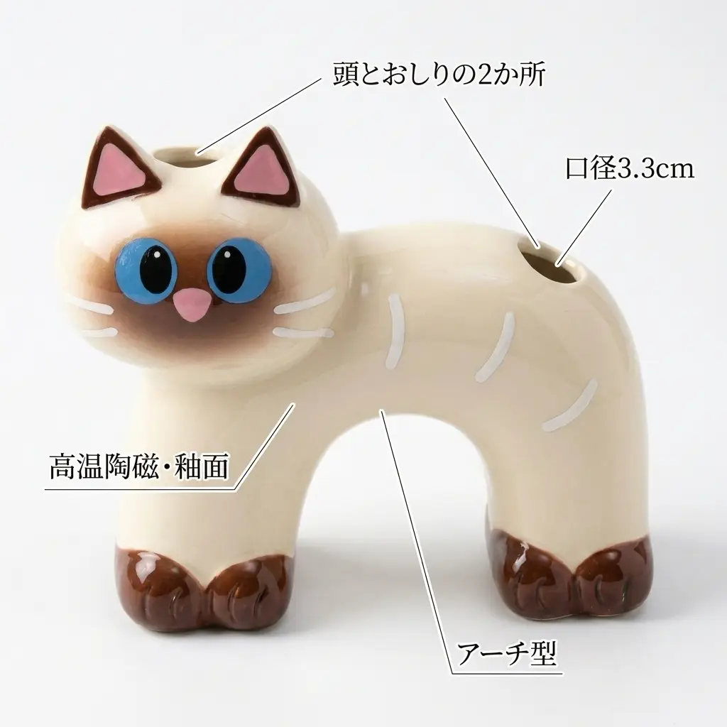 つやのある釉面の陶器猫の歯ブラシスタンドの質感
