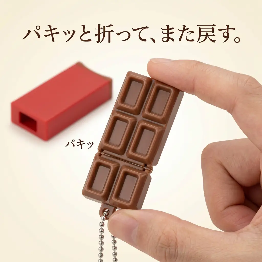 箱から板チョコ型の本体を取り出してパキッと折る様子