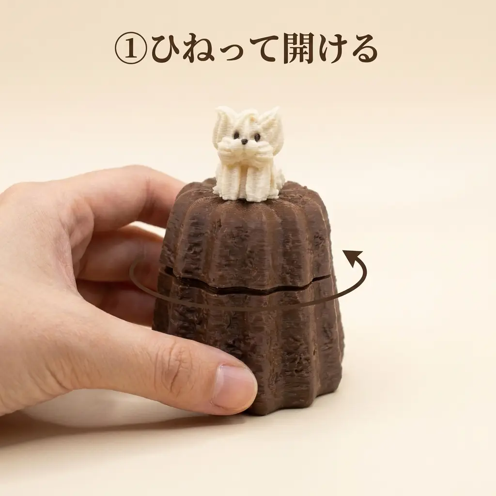 カヌレのふたを時計回りに回して開ける手元