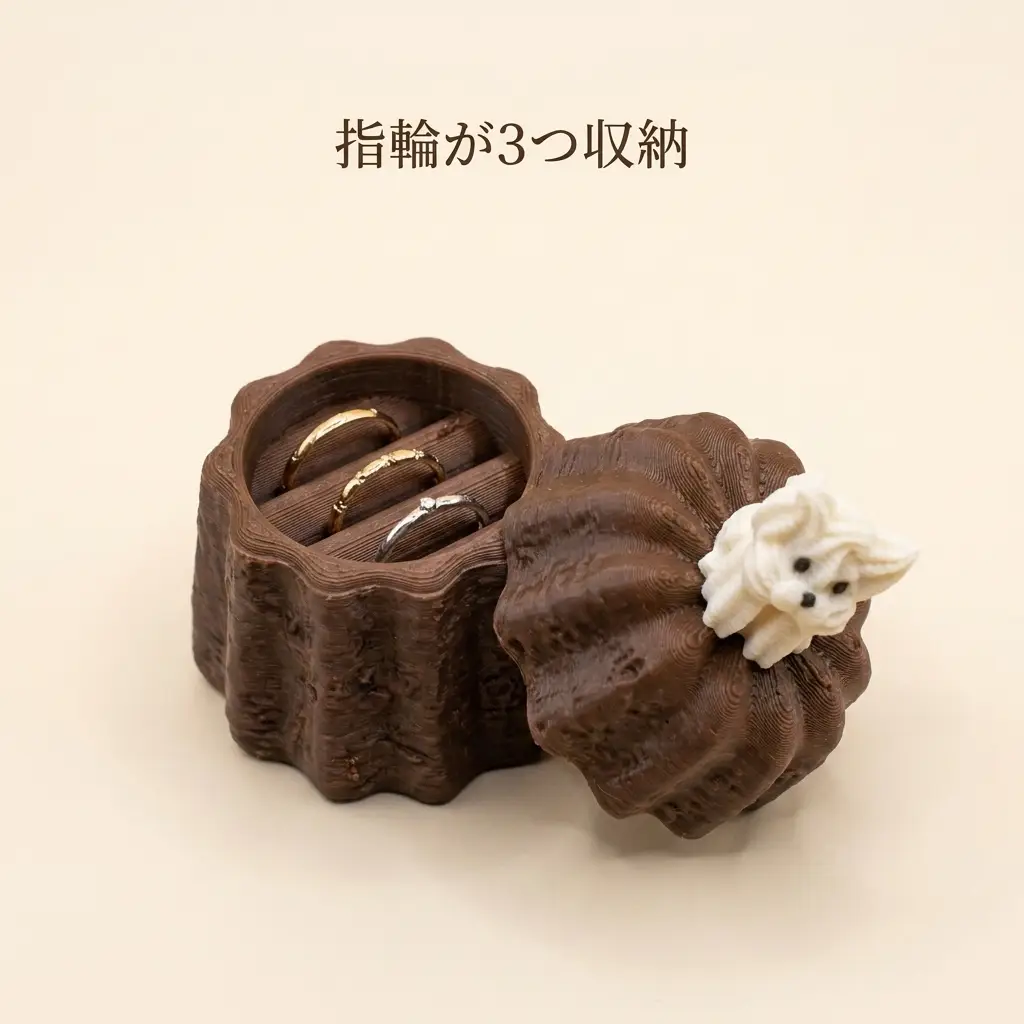 開いたカヌレの中に指輪が収まっている様子