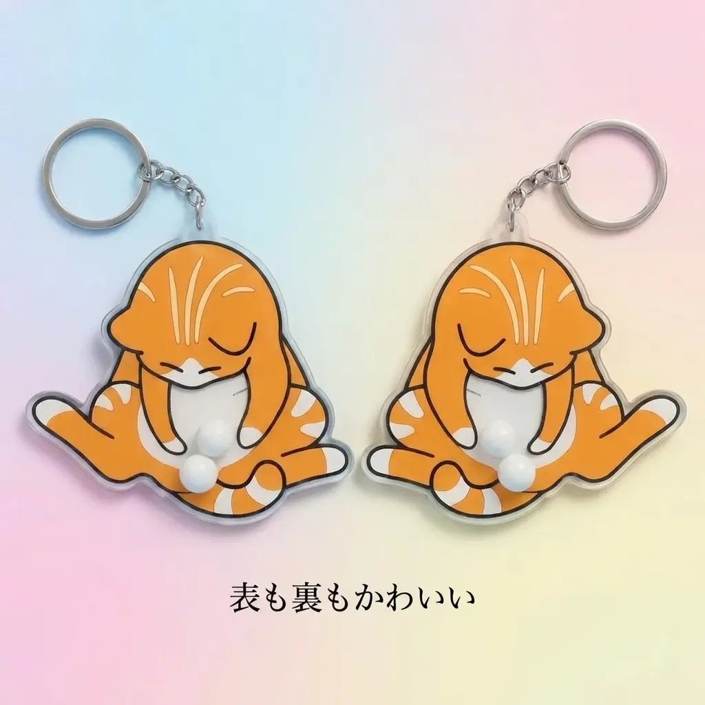 表と裏を並べた両面プリントの猫キーホルダー