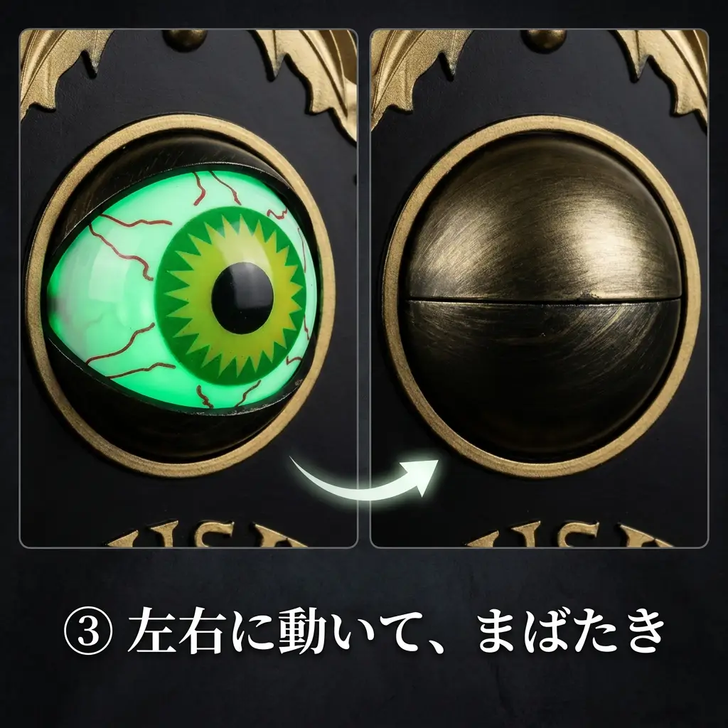 フックで掛けて電池をセットするだけの目玉ドアベル