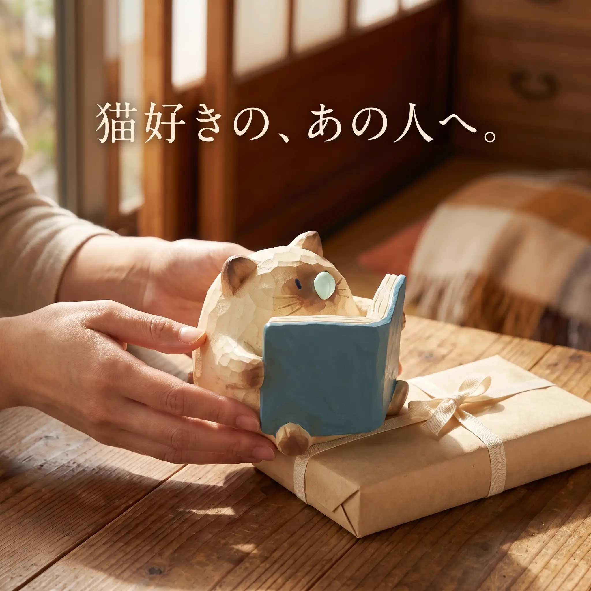 贈り物として並べた小さなシャム猫のフィギュア