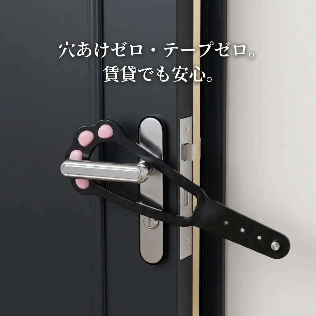 ハンドルに引っかけるだけで塗装を傷つけない、穴あけ不要の肉球ストラップのクローズアップ