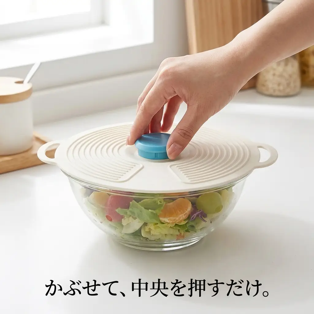 かぶせて、中央を押すだけ。