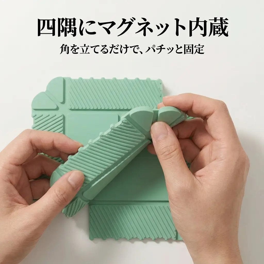 四隅のマグネットで、パチッと変形。
