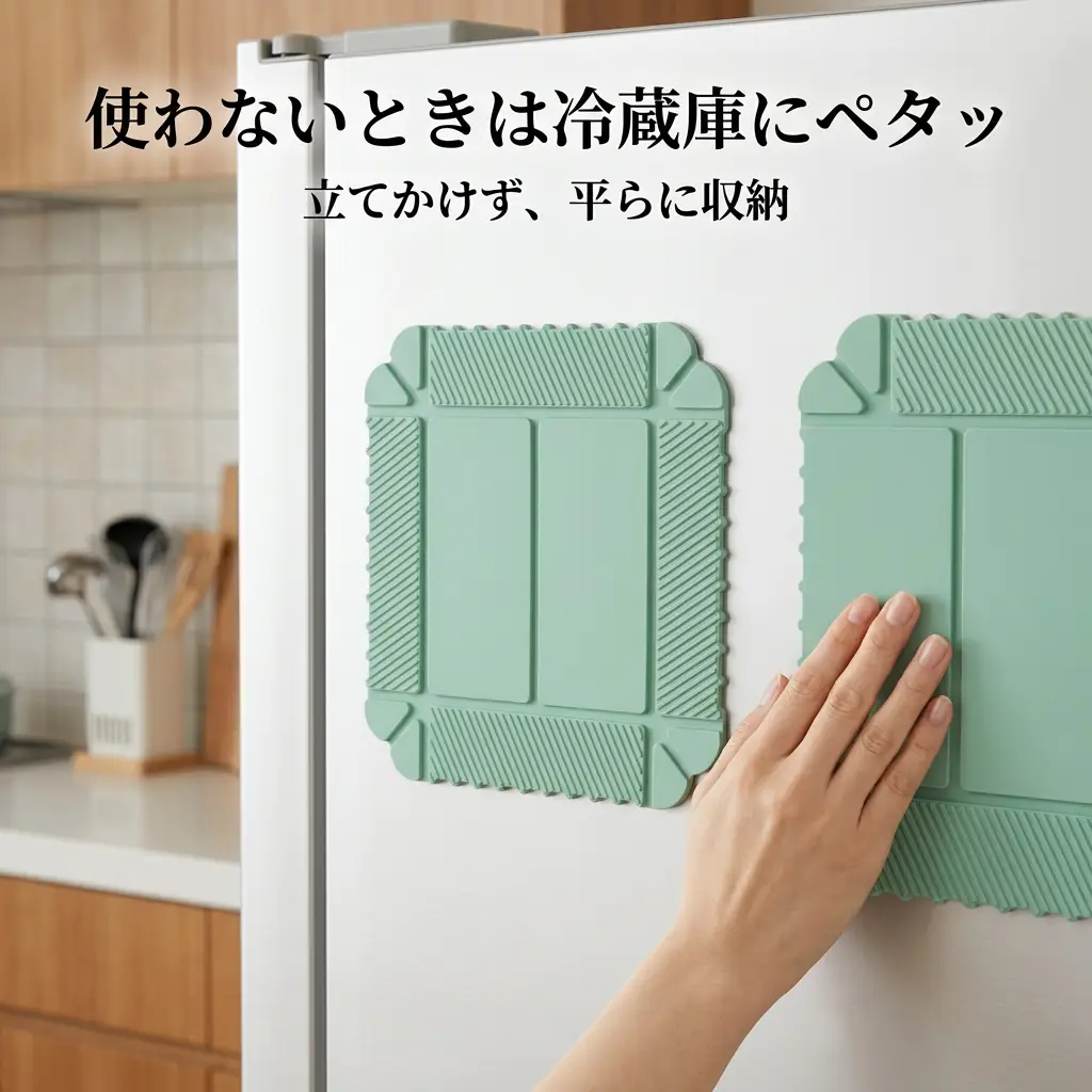 使わないときは、冷蔵庫にペタッ。