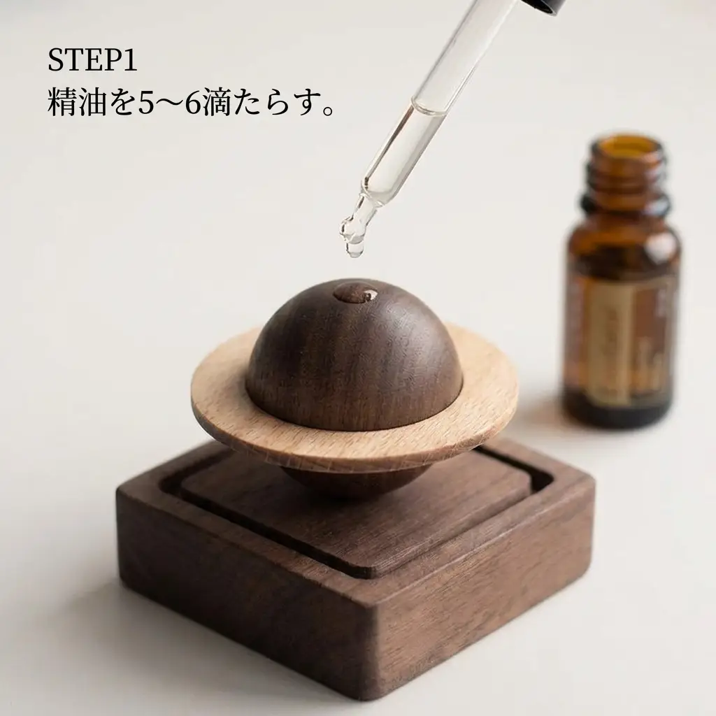 STEP1 スポイトで精油を5〜6滴たらす様子