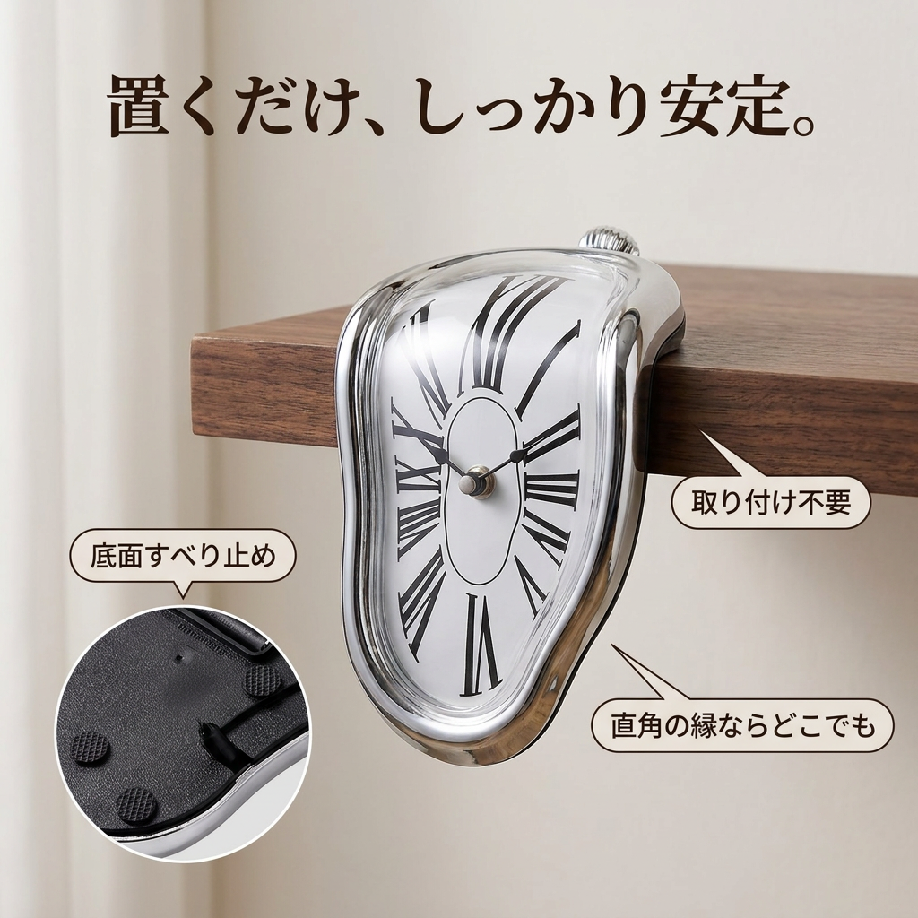 「置くだけ、しっかり安定。」底面すべり止め・取り付け不要・直角の縁ならどこでも