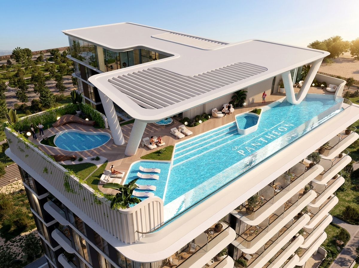 Piscine et espace détente extérieur paysager d'Omya Residences