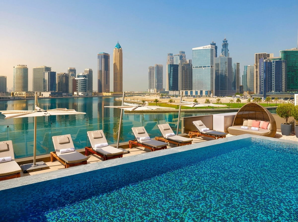 Piscine et espace bien-être sur le podium de St. Regis Residences
