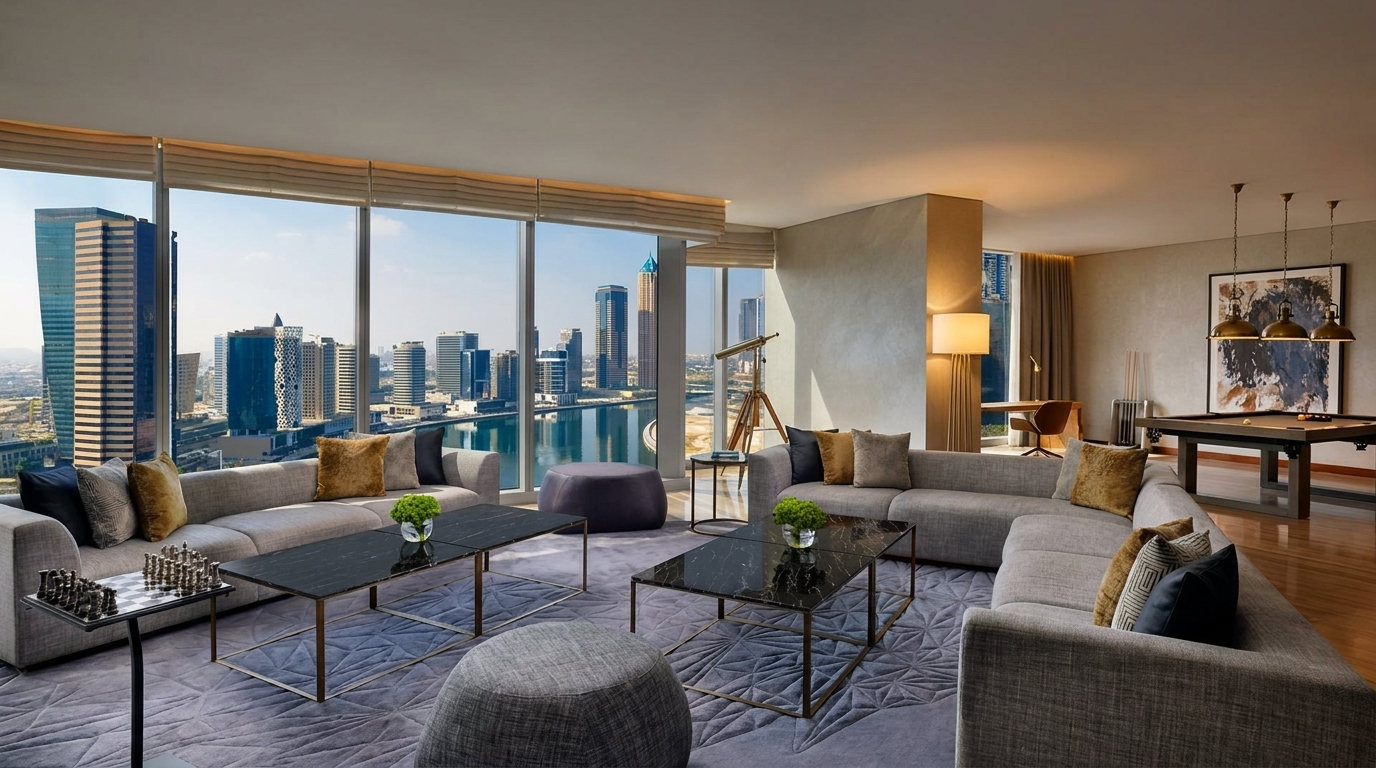 Salon d'un appartement de standing dans le style St. Regis Residences, Downtown Dubai