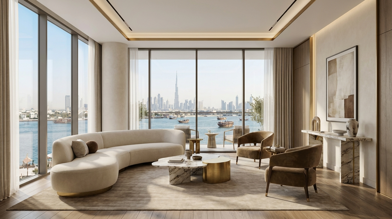 Intérieur d'un appartement type à Valia avec vue sur le Creek