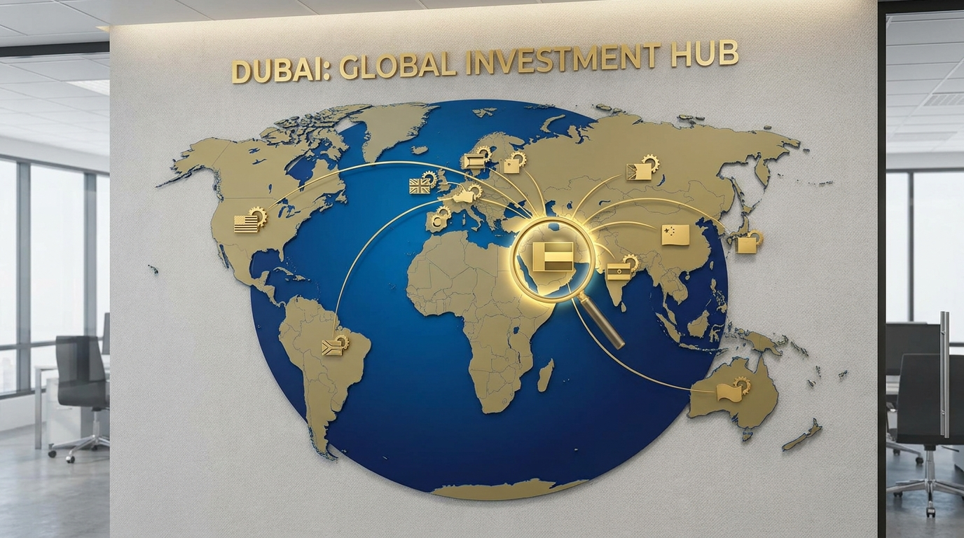 Carte du monde symbolisant les investisseurs internationaux à Dubai