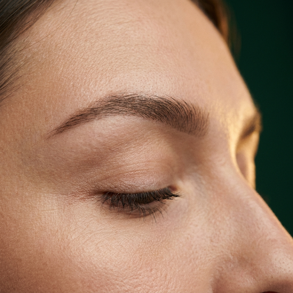 Healed natural powder brows, close up