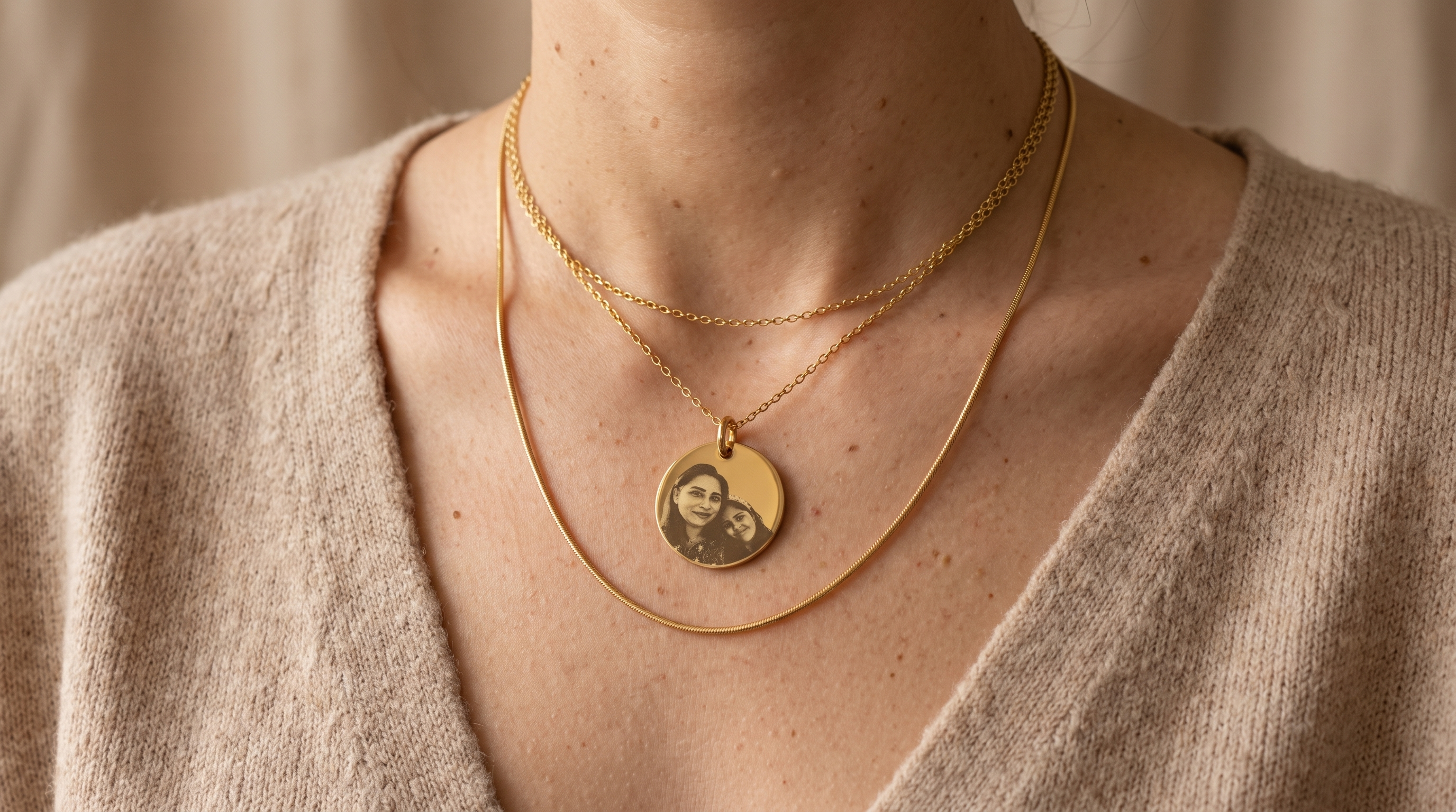 A single plain pendant worn over an everyday knit