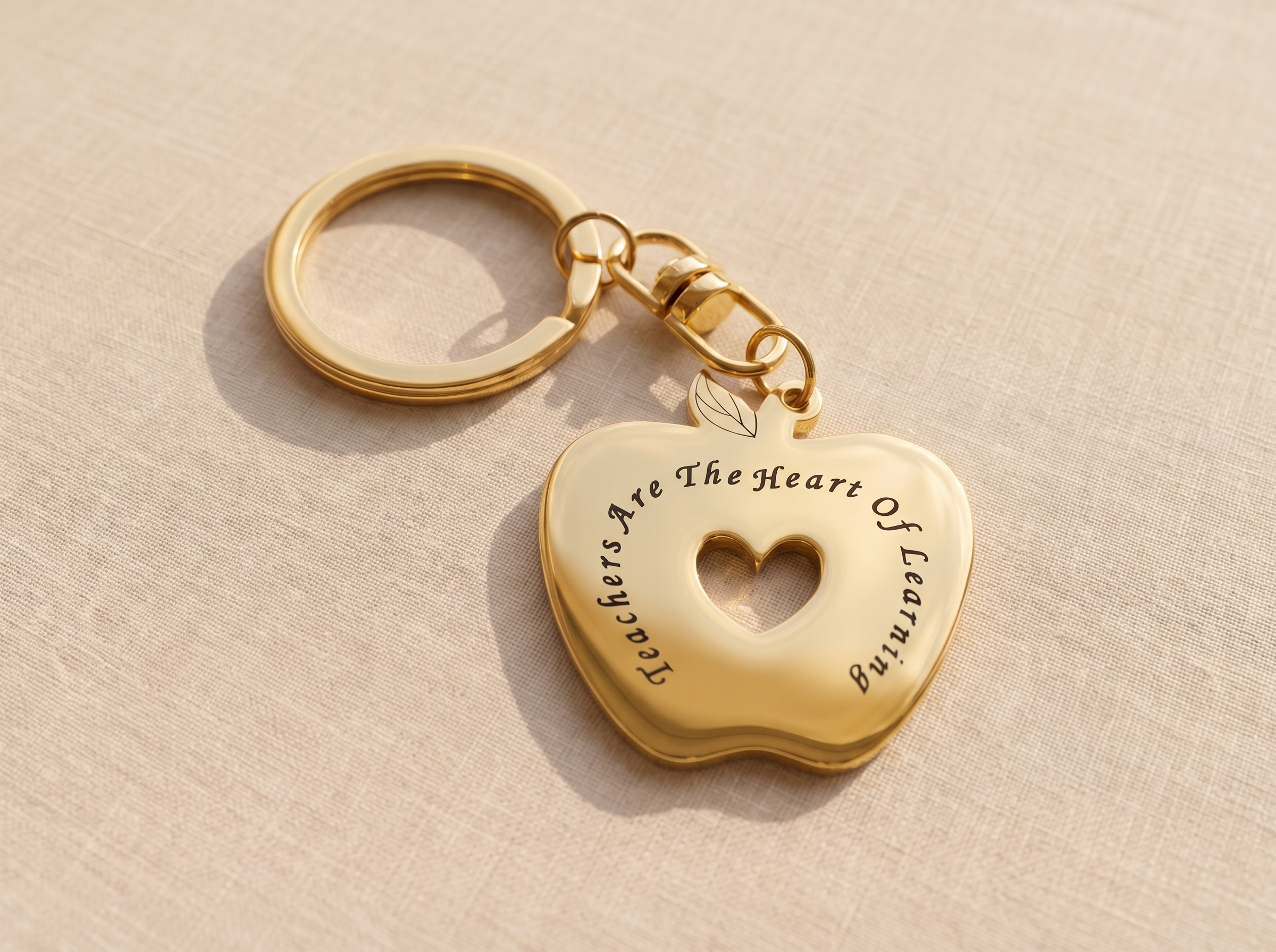 A child handing a small wrapped keyring gift to an adult at the end of the school year