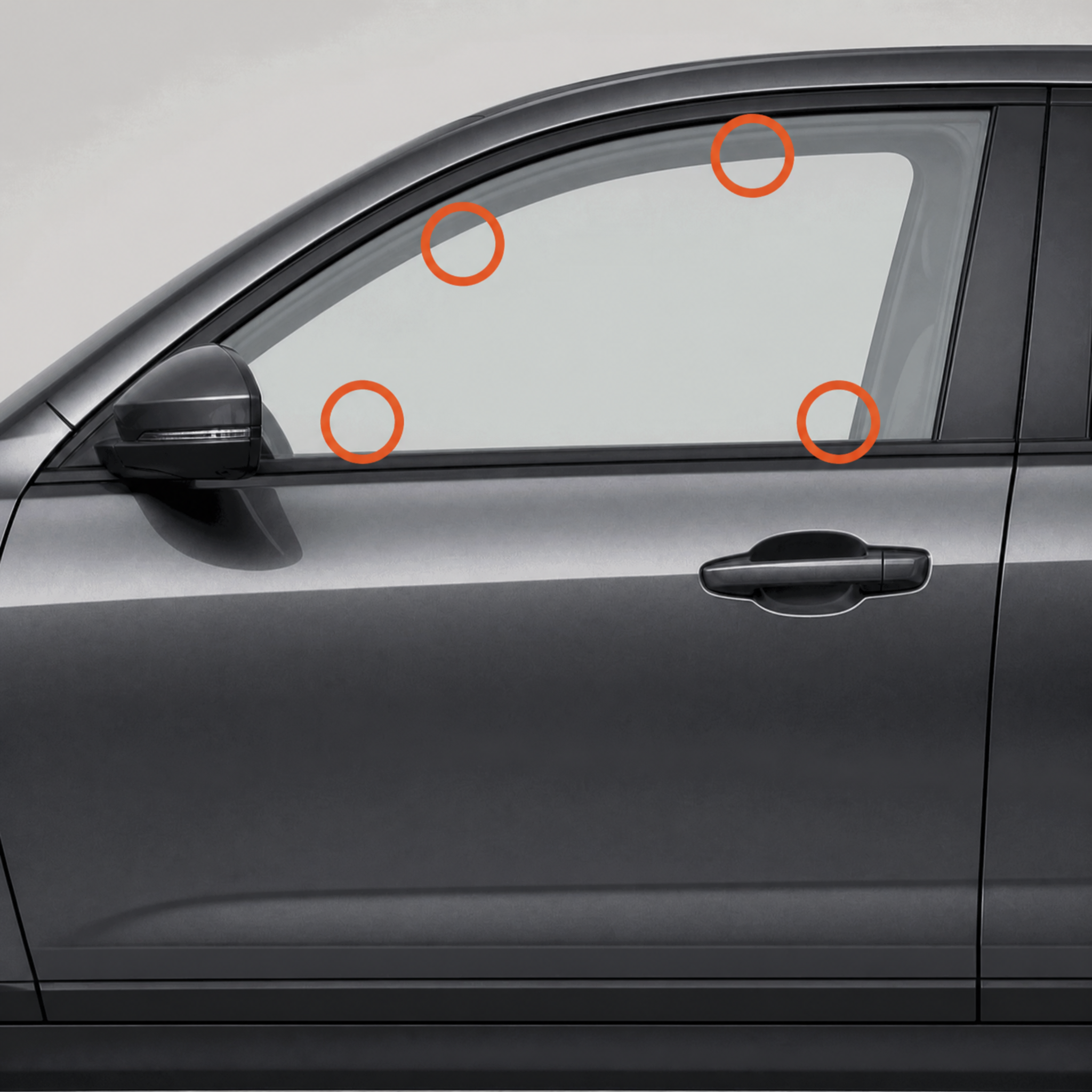 Four recommended corner target points on a tempered car side window