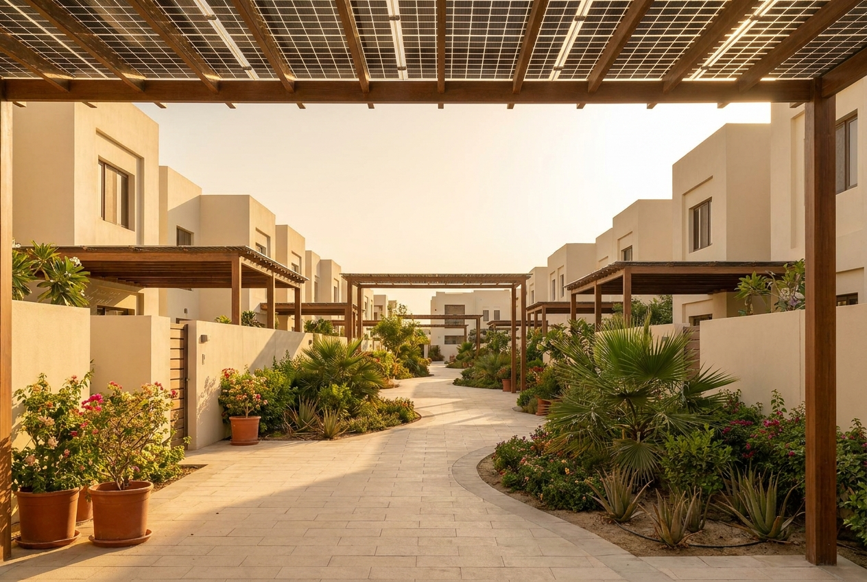Sustainable community at golden hour