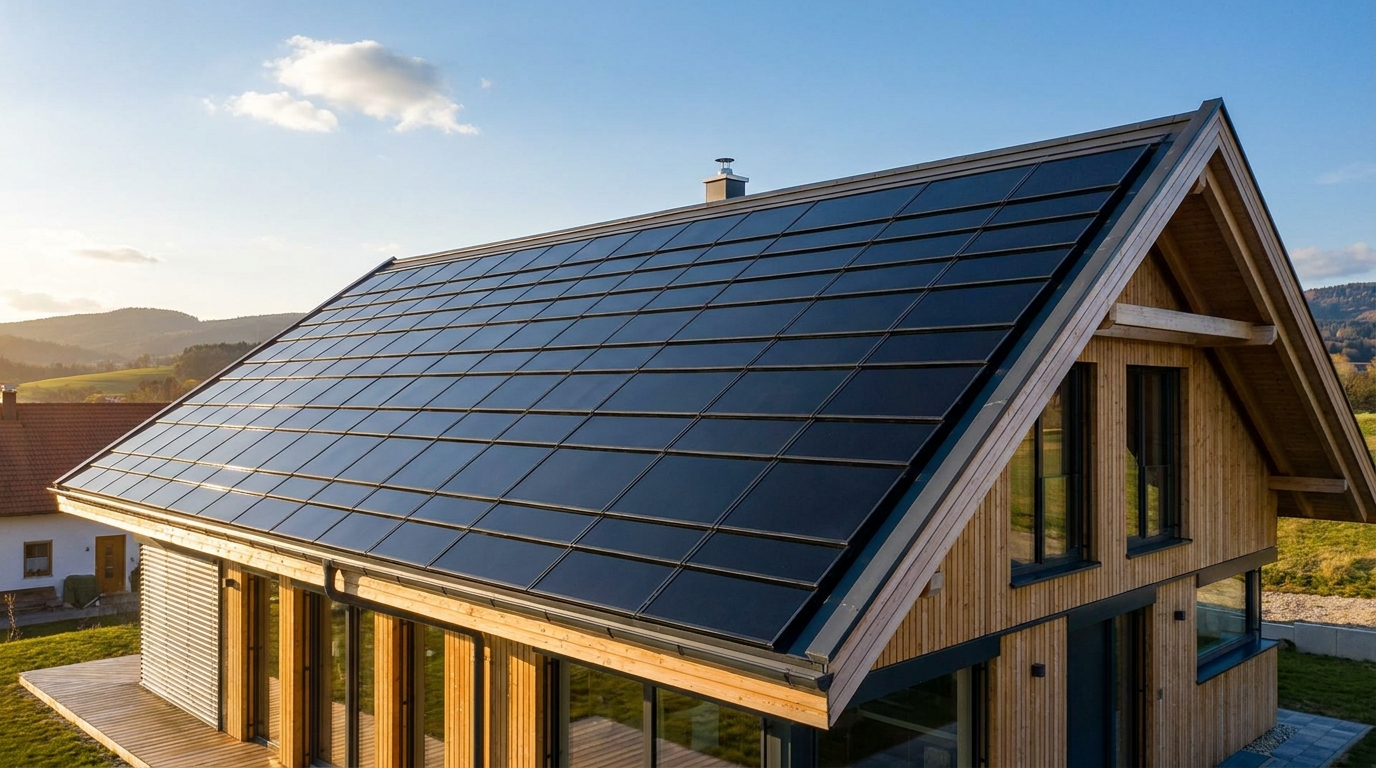 Photovoltaik-Module auf einem modernen Hausdach