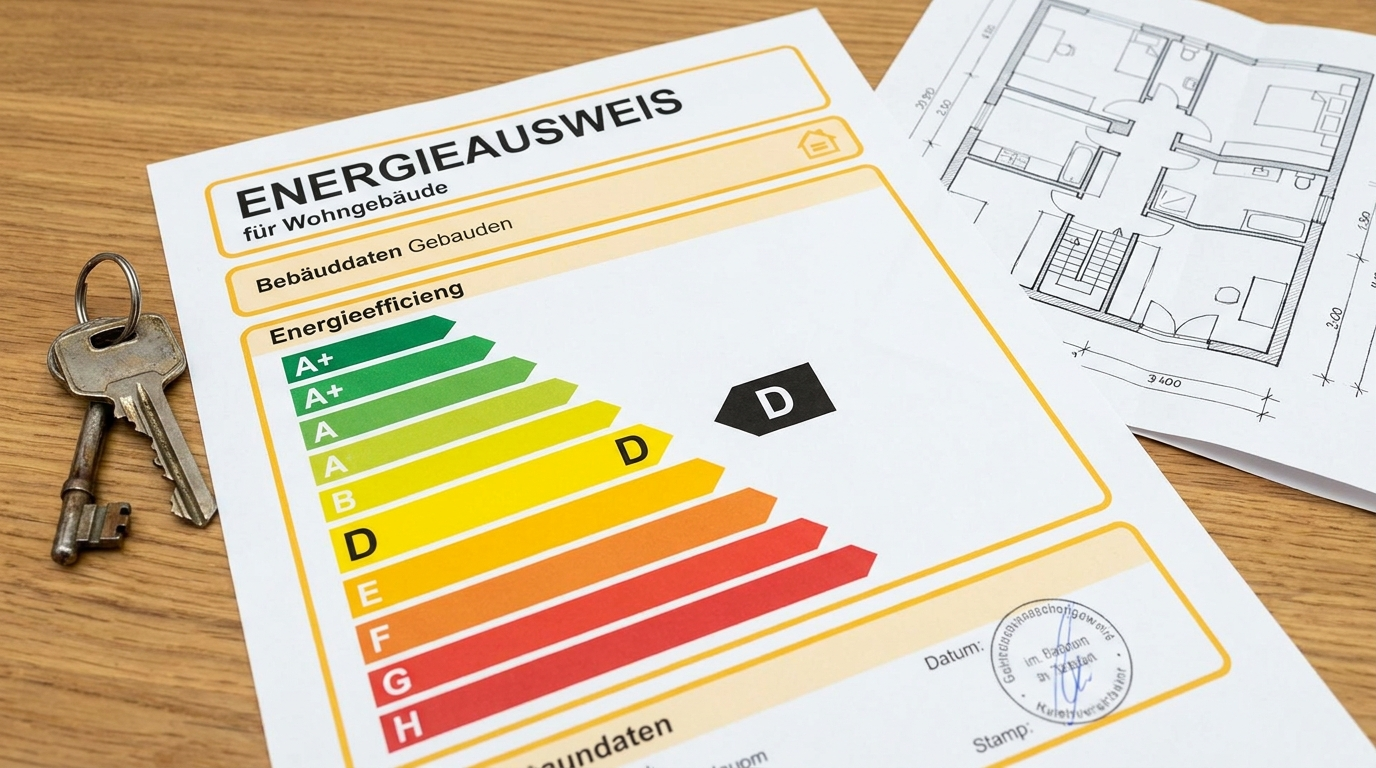 Energieausweis mit farbiger Effizienzskala