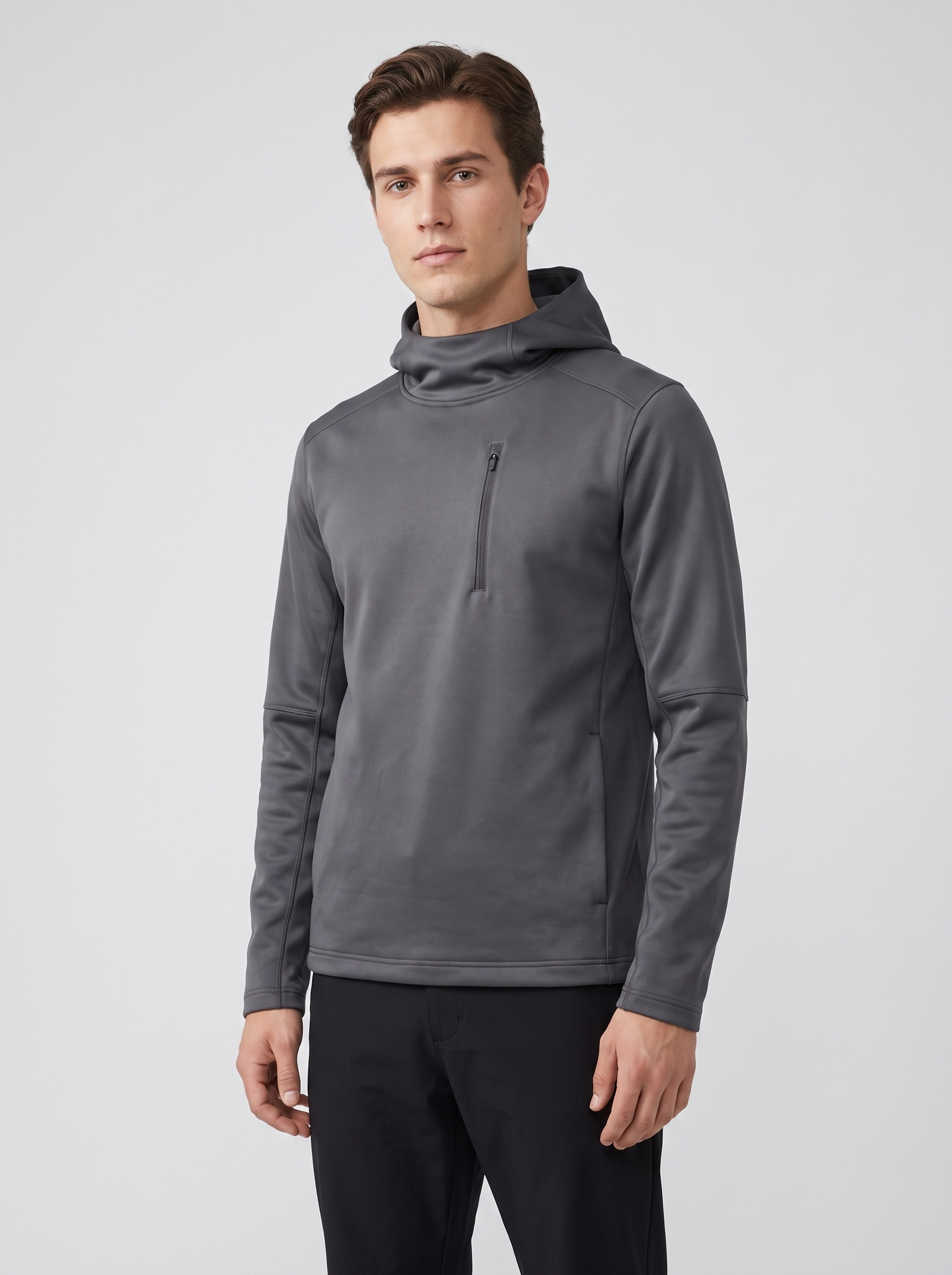 Tech Hoodie — Graphite — On model