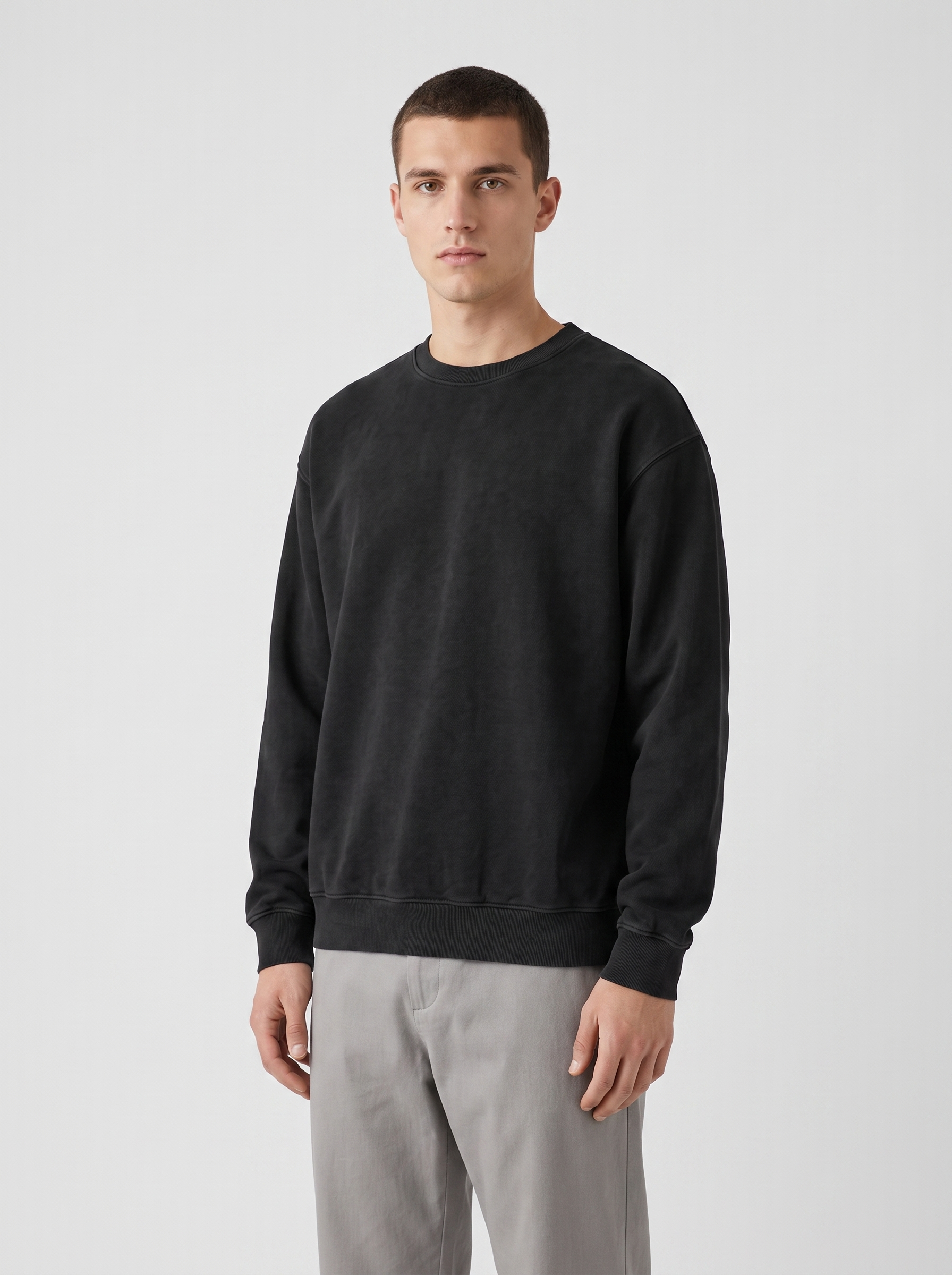 Relay Crewneck — Jet Black — On model