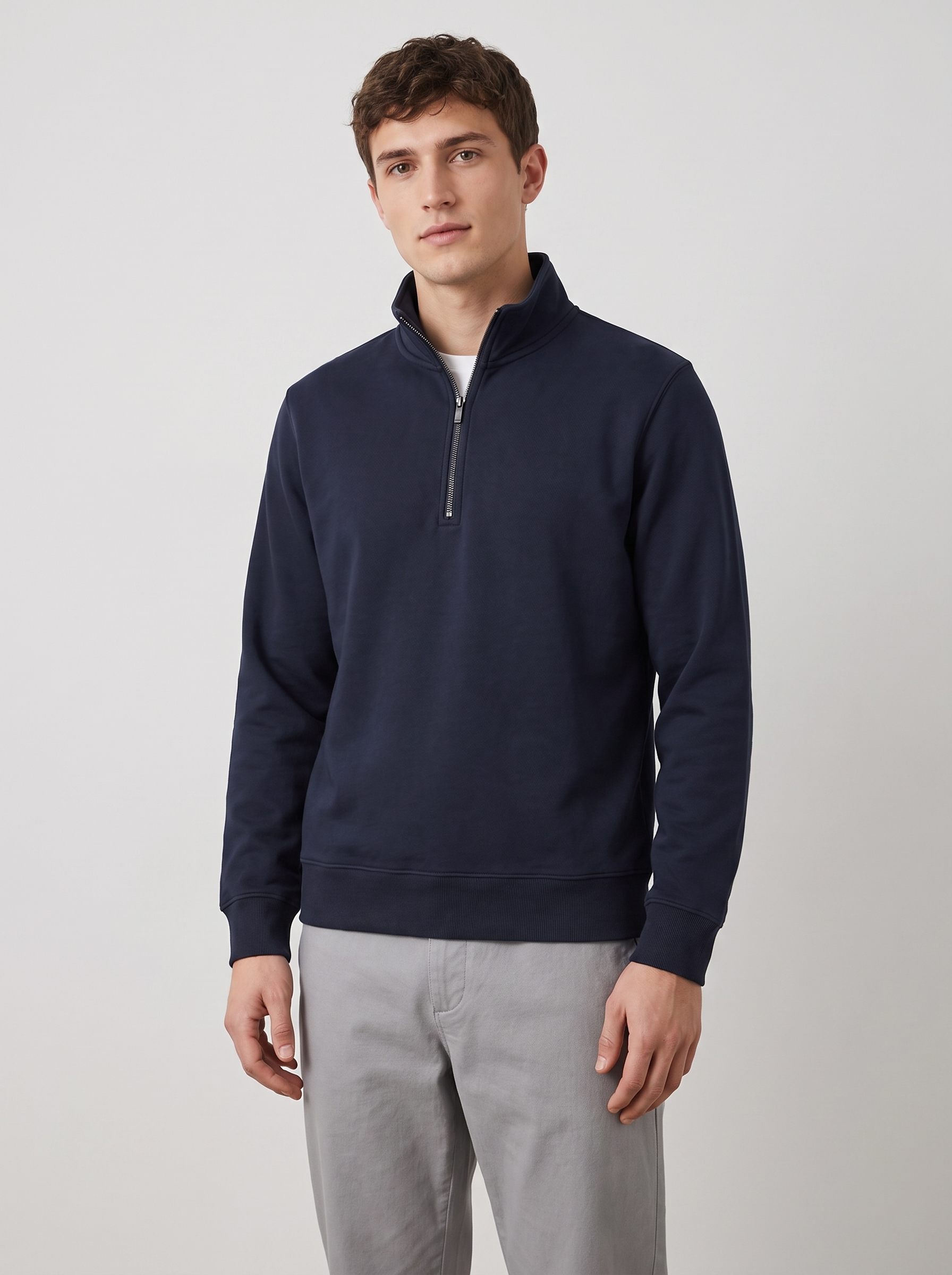 Half-Zip Sweat — Midnight Navy — On model
