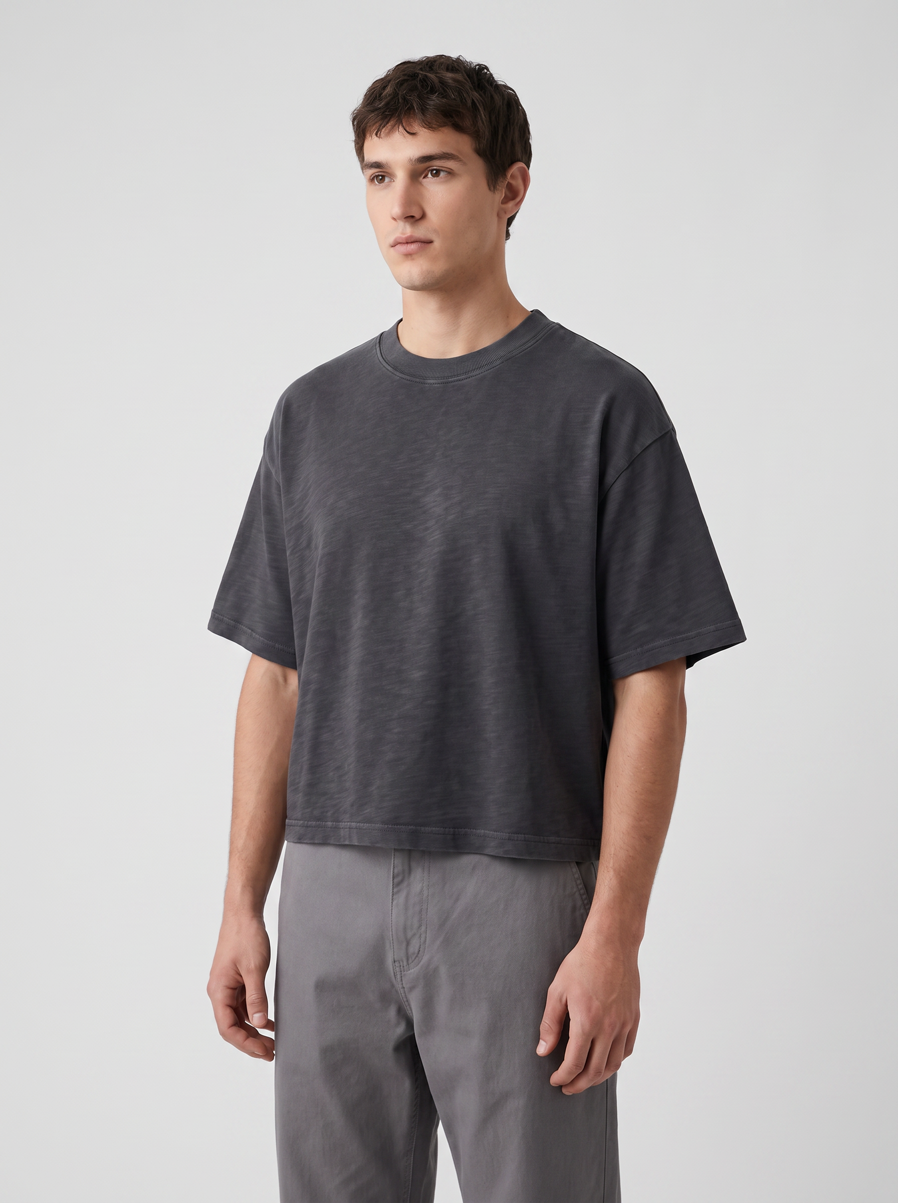 Boxy Tee — Washed Black — On model