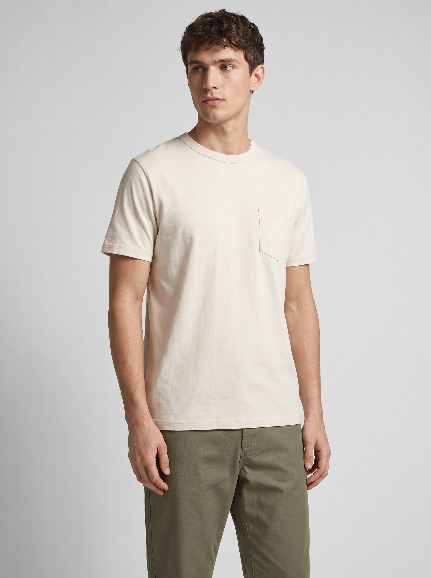 Pocket Tee — Ecru — On model