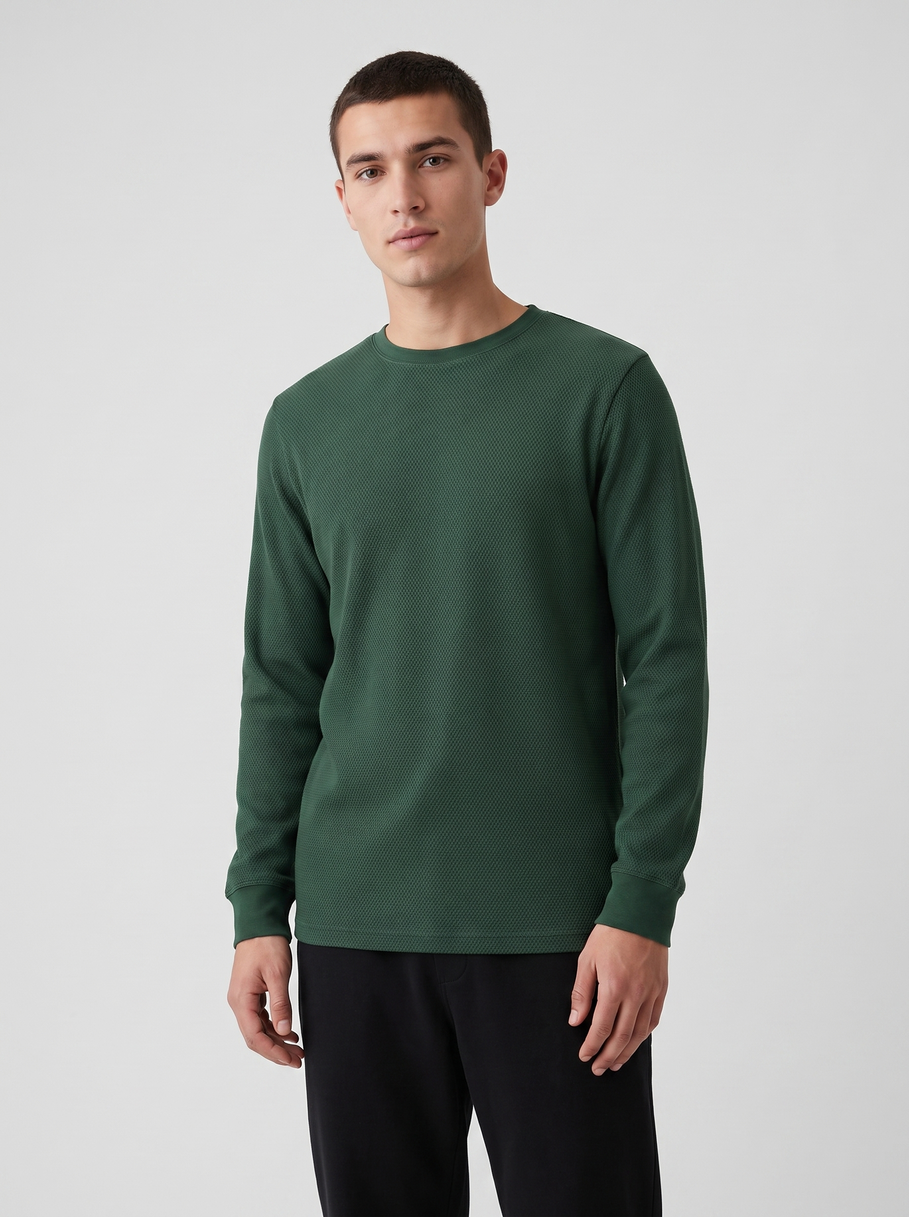 Waffle Longsleeve — Forest — On model