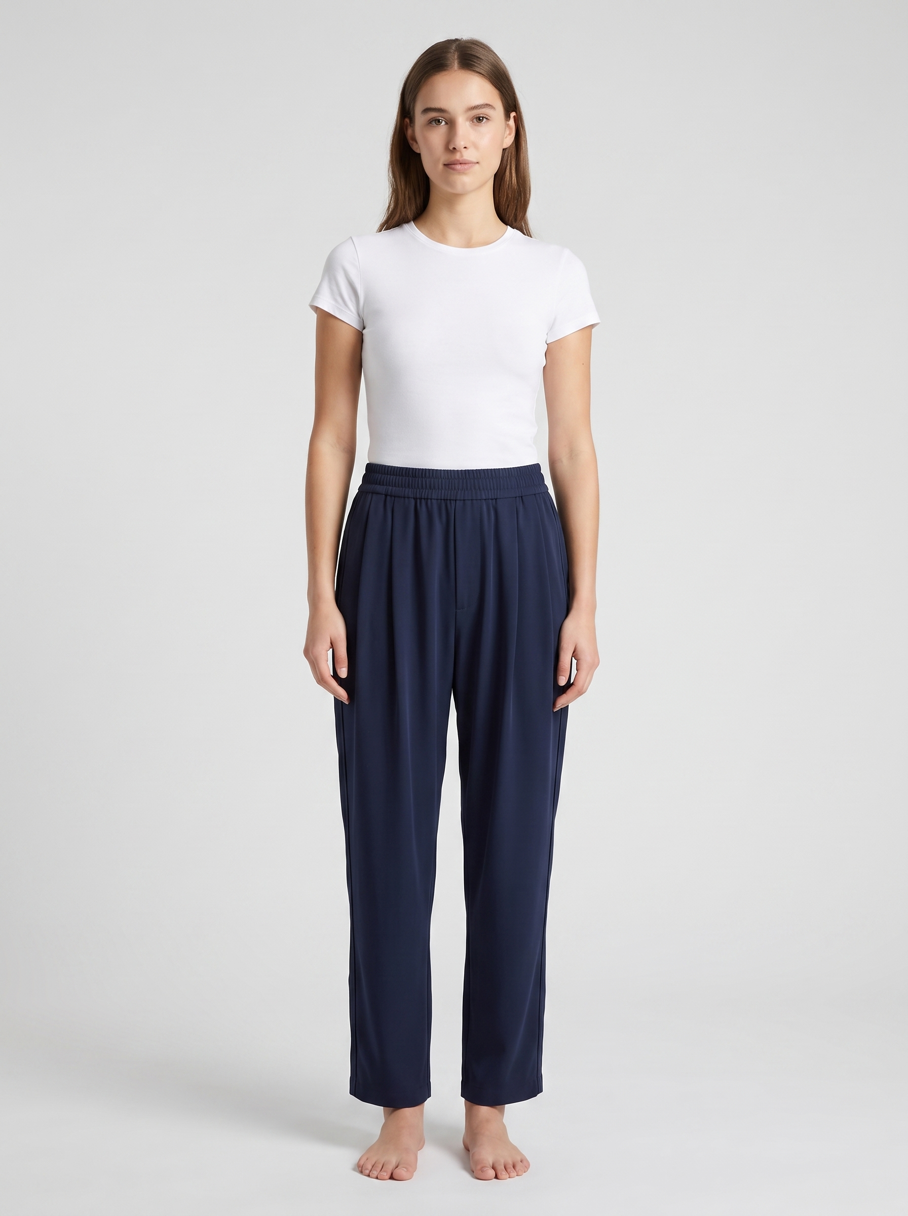 Pleated Trackpant — Midnight Navy — On model