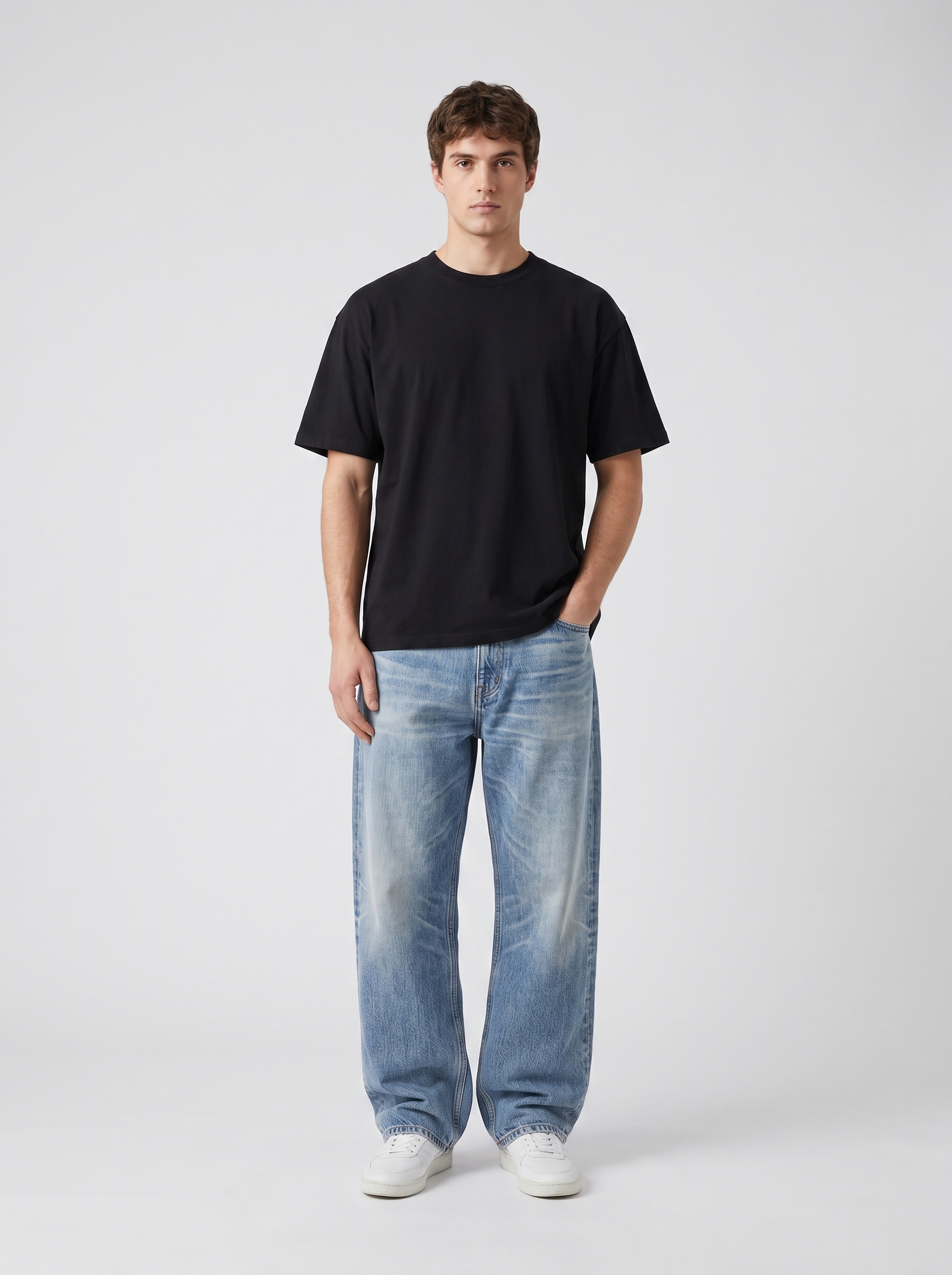 Baggy Jean — Light Wash — On model