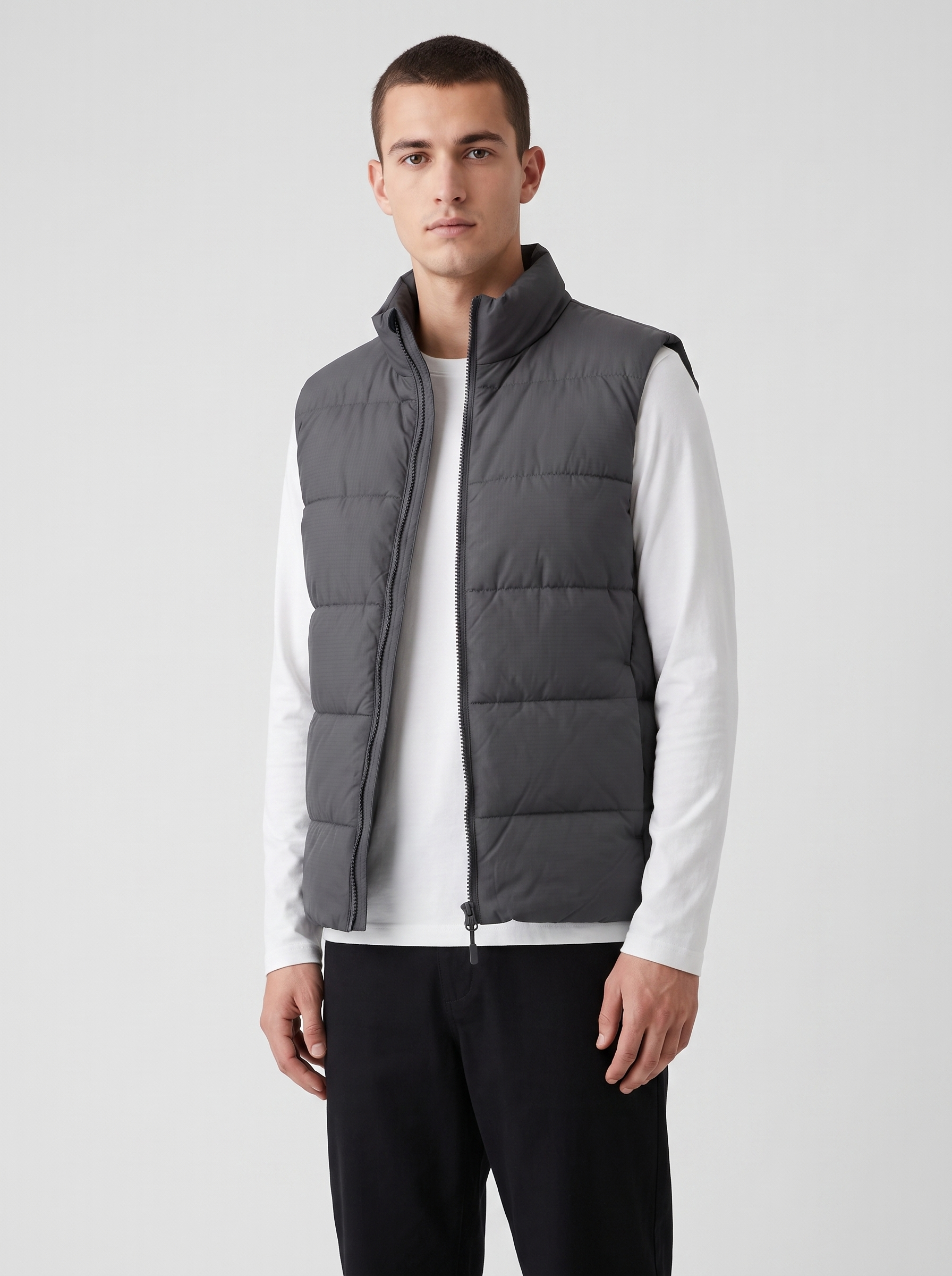 Puffer Vest — Graphite — On model