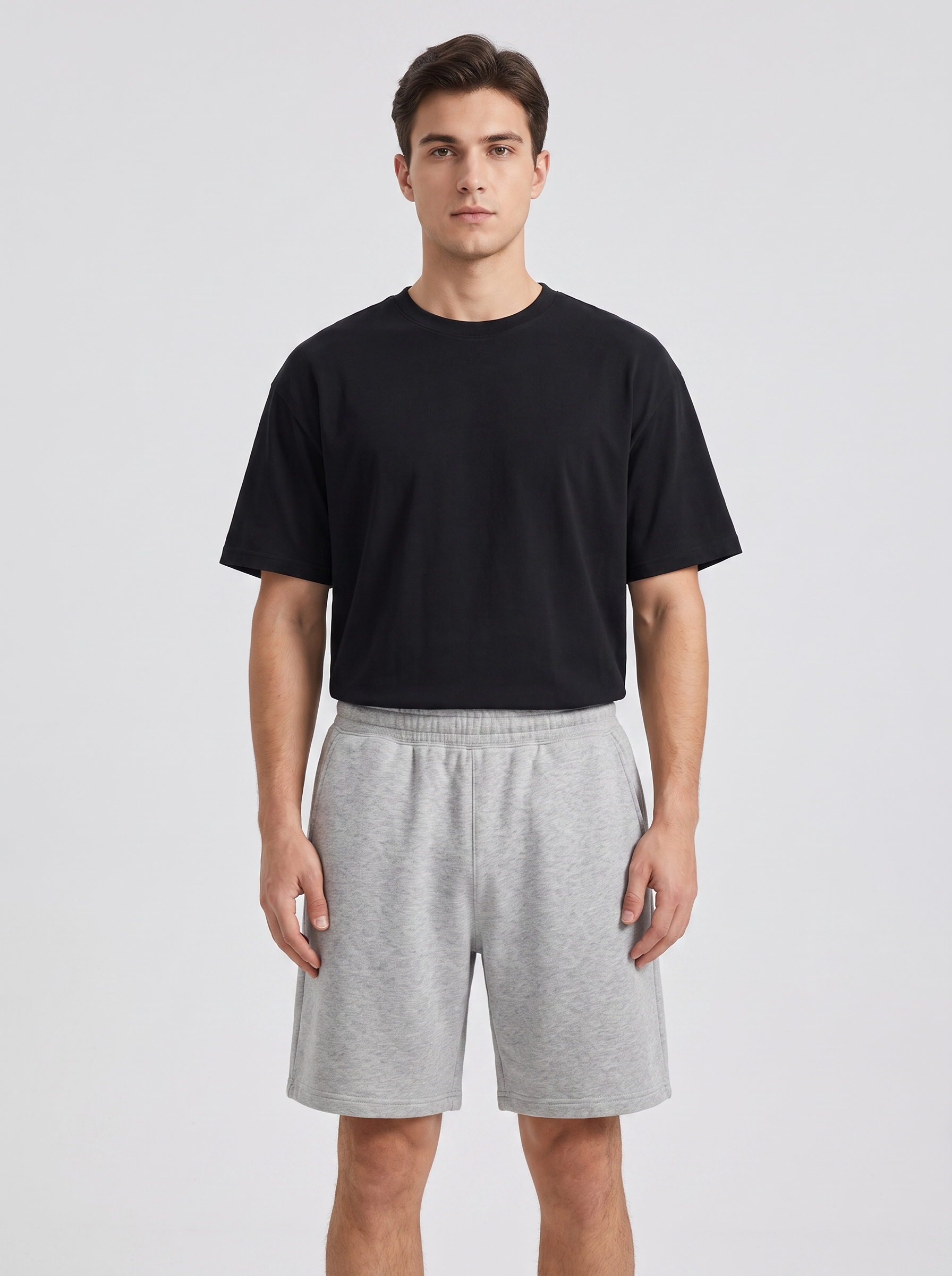 Core Sweatshort — Ash Grey — On model