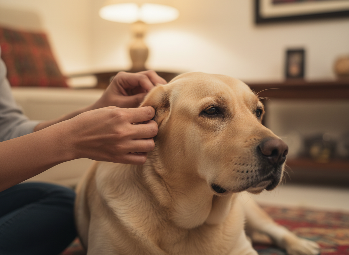 Indian pet owner checking dog for ticks after a walk — tick prevention tips