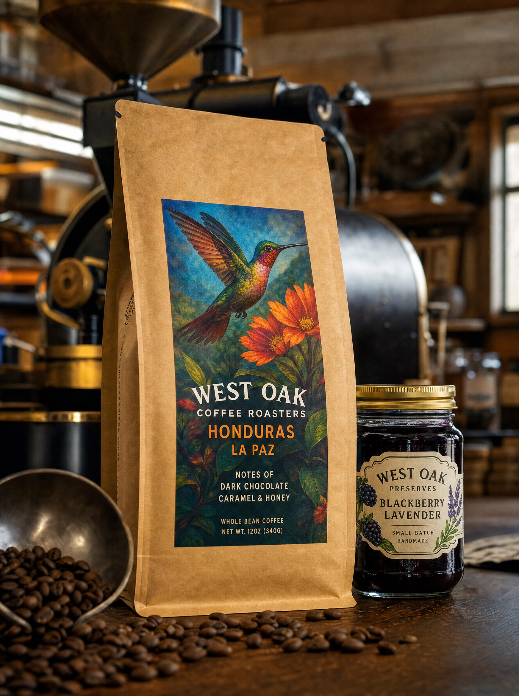 Coffee bag and preserve jar in full color