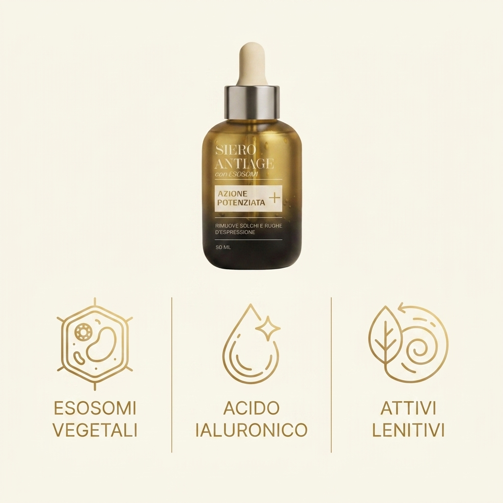 I tre attivi di ESOSOMI+: esosomi vegetali, acido ialuronico, attivi lenitivi