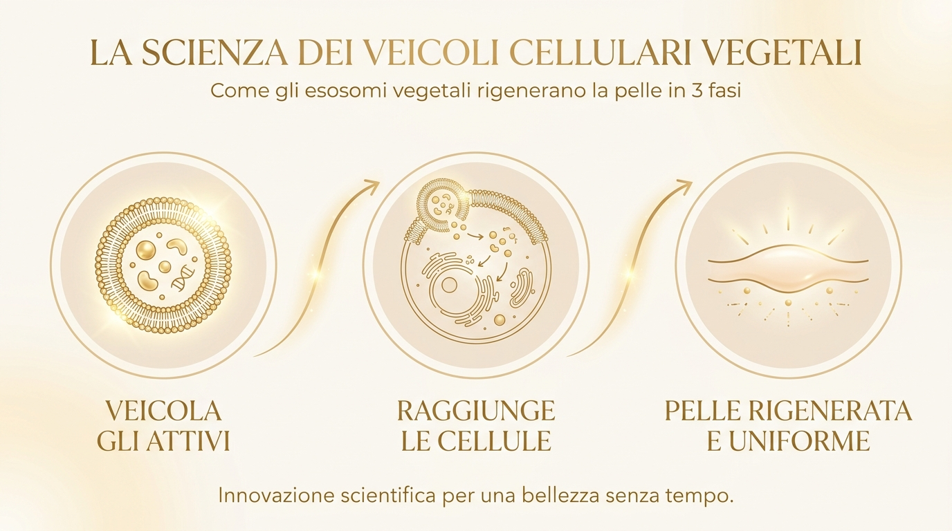 Meccanismo d'azione degli esosomi in 3 fasi